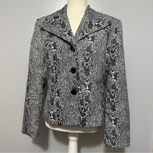Isabella Suits Blazer Womens Black White Snake Skin Jacket Long Sleeve size 10